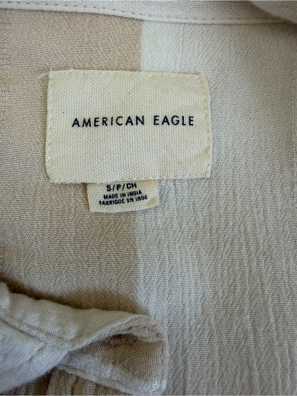 American Eagle Top Beige Stripe Button-Front short sleeve blouse Small - Picture 10 of 12